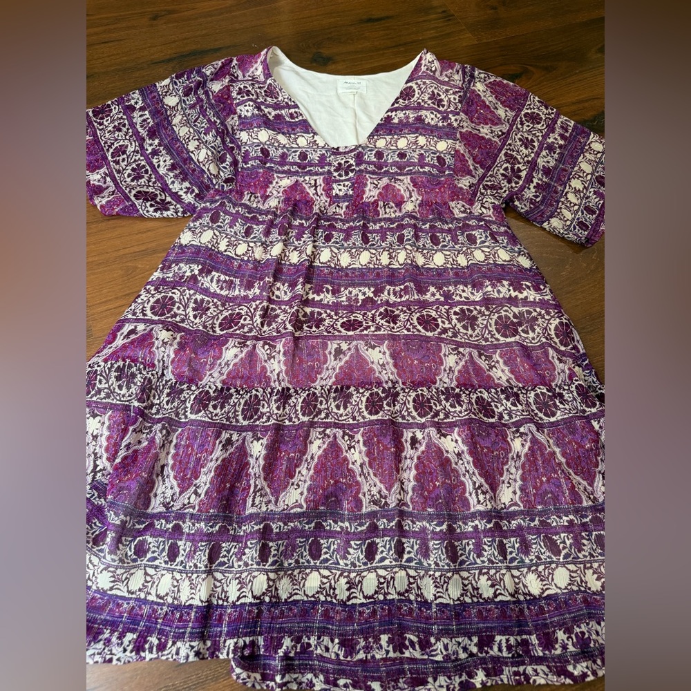Maison 123 Paris Purple Silk Blend Patterned Dress F 42 US 10 Quiet Luxury Boho